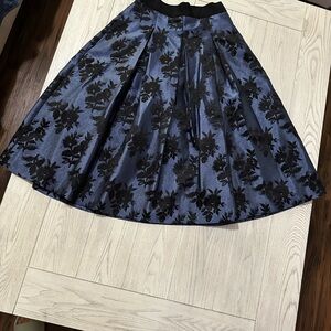 White House Black Market Black and Blue Floral A-Line Skirt